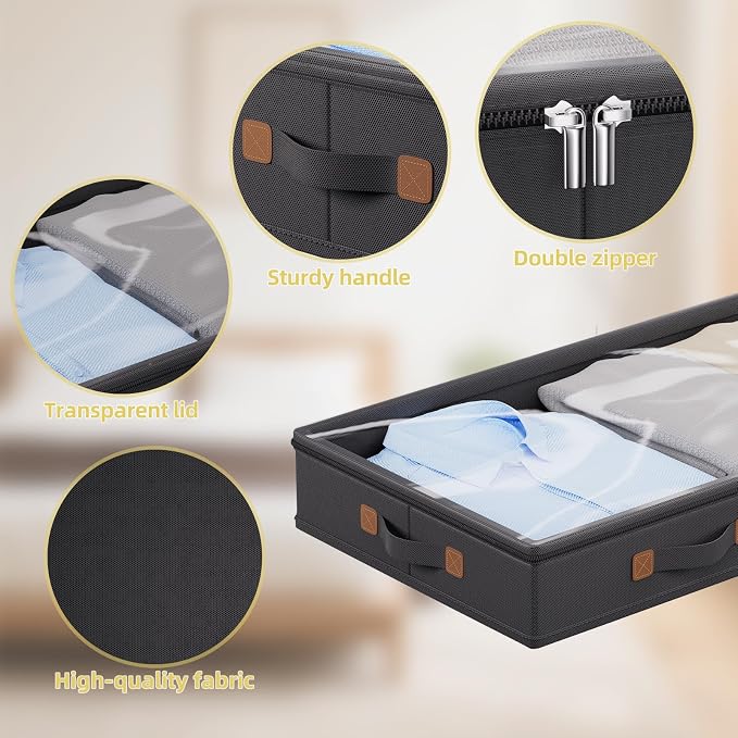 FHSQX Under Bed Storage Container 3 Inches Low Profile Under-bed Organizer Bins - Image 5