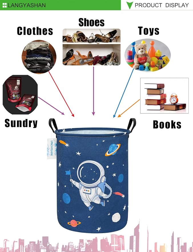 LANGYASHAN Laundry Basket Canvas Fabric Collapsible Organizer Basket - Image 6