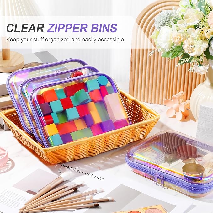 Hoolerry 4 Pcs Hard Clear Zipper Case Makeup Bags Plastic Pencil Pouch - Image 5