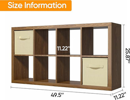 furtble Bookshelf with Storage Bins, 8-Cube Storage Organizer, Modern Wood Open - Image 3