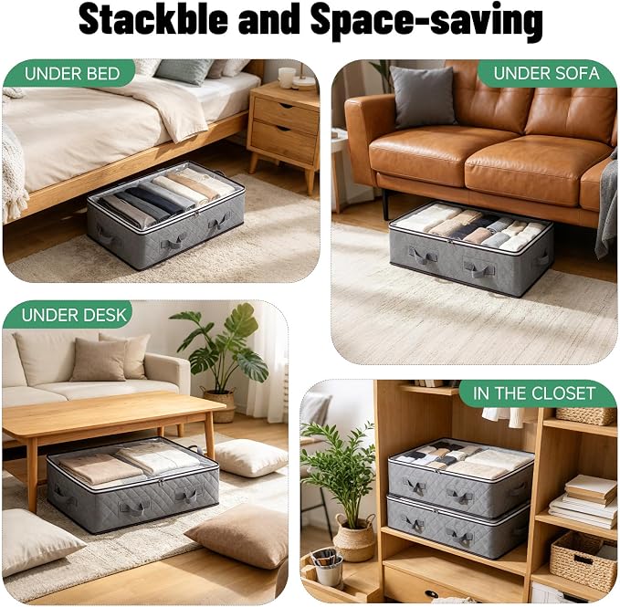 Pterying 6Pack Under Bed Storage Bags, Closet Organizers and Storage Bins - Image 3