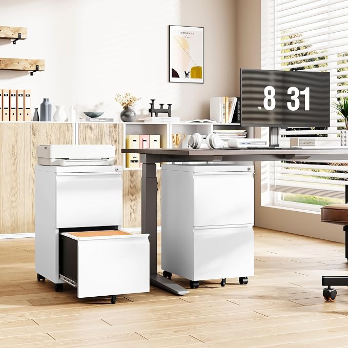 Mobile File Cabinet with Lock, 2 Drawer Under Desk Filing Cabinet with Wheels - Image 2