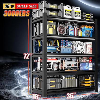 36" W Garage Shelving, 5-Tier Heavy Duty Shelving Unit, 3000LBS Adjustable - Image 3
