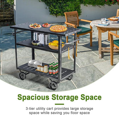 Diwhy Industrial 3 Tier Rolling Utility Storage Cart Wine Beverage, Metal Wine - Image 4