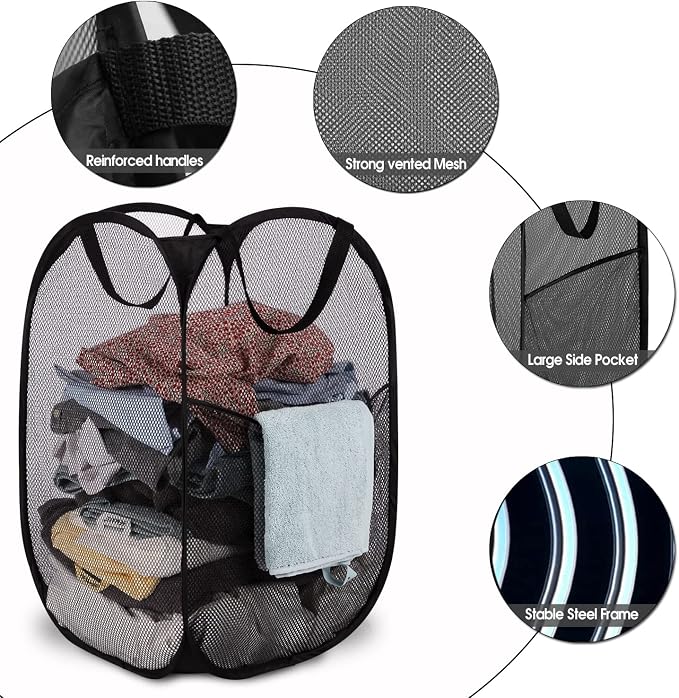 BATTOO Deluxe Strong Mesh Pop up Laundry Hamper Basket - Image 3