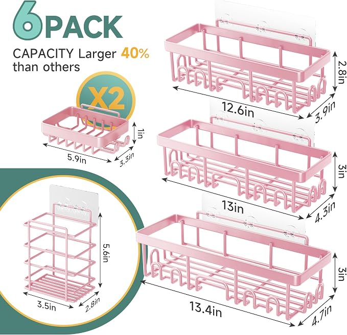 Veken Large Capacity Shower Caddy 6-Pack, No Drilling & Rustproof, Adhesive - Image 7