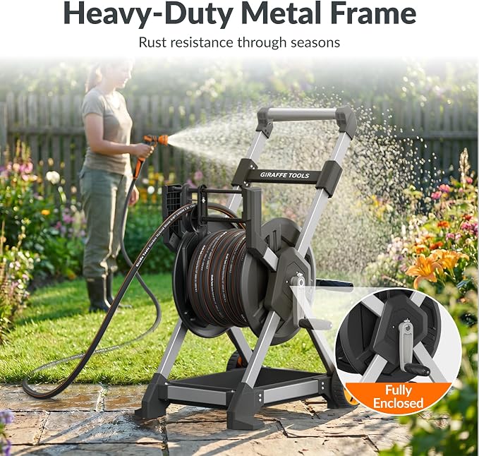 Giraffe Tools Garden Hose Reel Cart, 125FT 5/8" Hose Capacity, Heavy Duty Water - Image 2