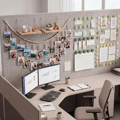 Sieral 48 Pcs Office Cubicle Decor Set, Boho Hanging Photo Display - Image 2