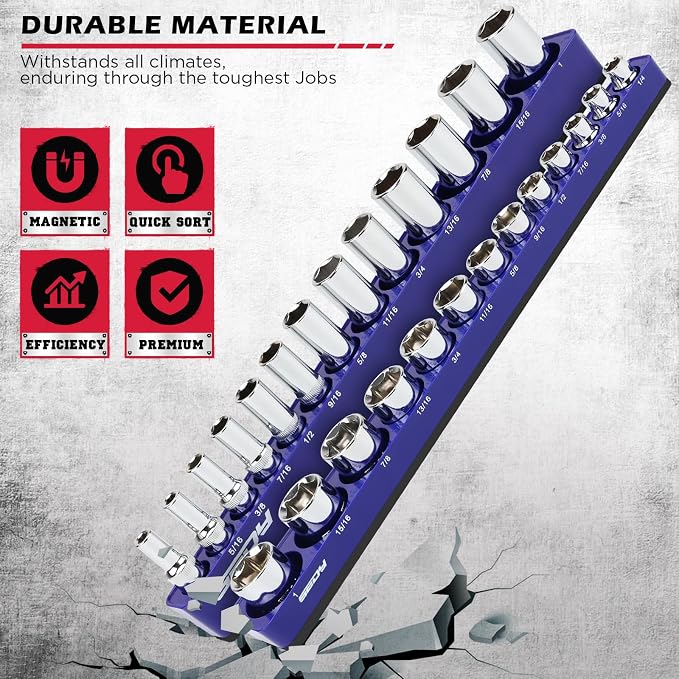 2-Piece 3/8"-Drive SAE Magnetic Socket Organizer Set - Image 5