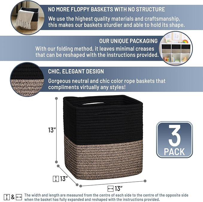 NaturalCozy 13 Inch Cube Storage Bins Cotton Rope Woven Baskets - Image 2