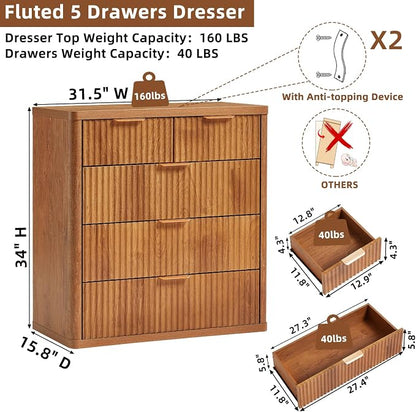 LEYAOYAO Fluted 5 Drawers Dresser - Image 2