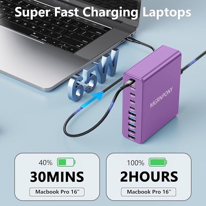 320W USB C Charger Block, 10-Port USB C Charging Station GaN III PD 65W Laptop - Image 3