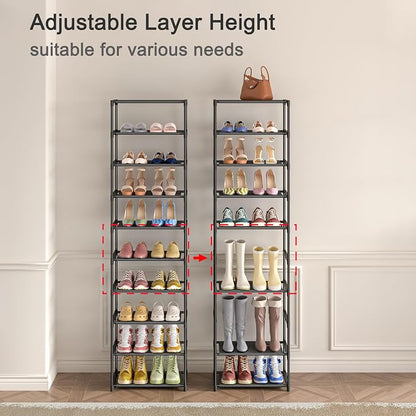Autonomier 10 Tier Tall Shoe Rack, Non-Woven Fabrics Compact Narrow Shoe Stand - Image 4