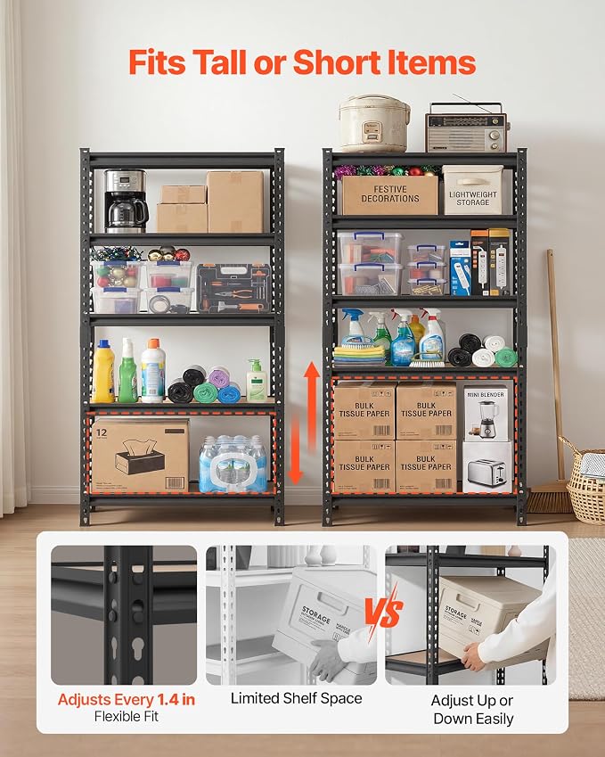 VEVOR Storage Shelves, 5-Tier Adjustable, 2000 lbs Capacity, Heavy Duty Garage - Image 4