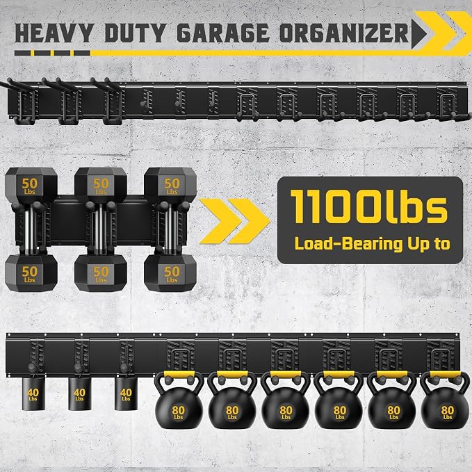 96" Garage Tool Organizer Wall Mount, 1250lbs Heavy Duty Garden Tool Storage - Image 3