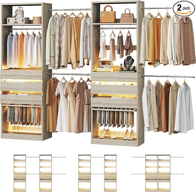 Closet System Set of 2, 5.7-10.4FT Closet Organizer System by HUAHUU
