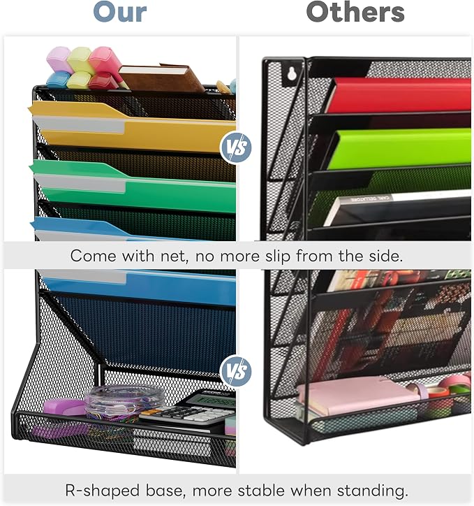 File Organizer Wall Mounted 5 Tiers, Durable Adjustable Metal Vertical Hanging - Image 6