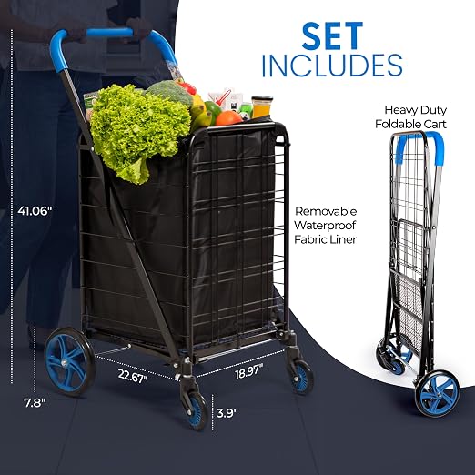 SereneLife Large Folding Utility Shopping Cart - Image 3
