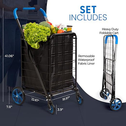 SereneLife Large Folding Utility Shopping Cart - Image 3