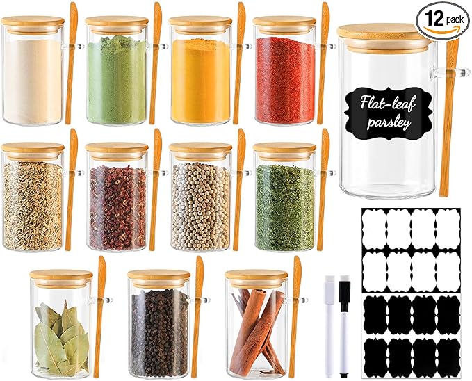 TBWIND 12 Pack 8 oz Round Glass Spice Jars by TBWIND