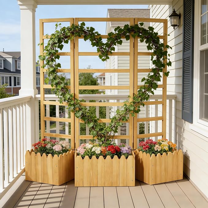 3 Panels Privacy Screen with Planter Box Outdoor, Vertical Raised Garden Bed - Image 8