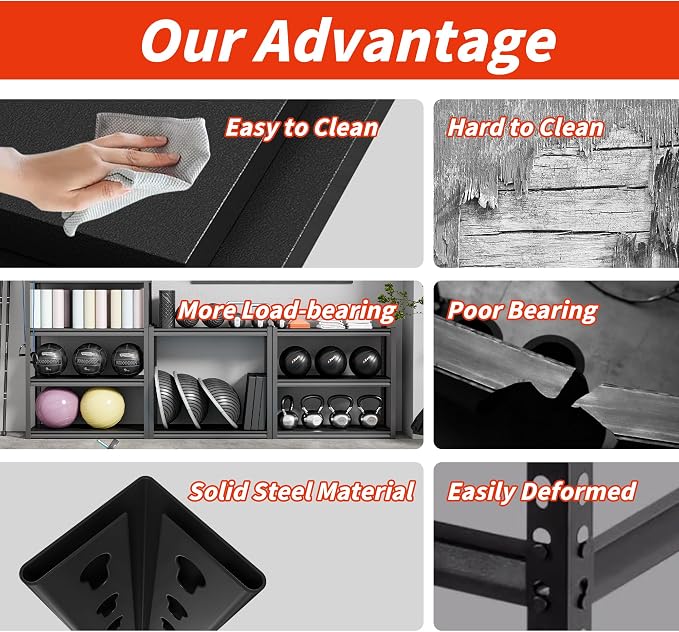 48" W Garage Shelving, 5-Tier Heavy Duty Shelving Unit, 3000LBS Adjustable - Image 6