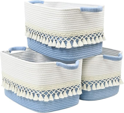 2 Pack Storage Basket, Heavy Tassel Woven Baskets by Degeyoyo