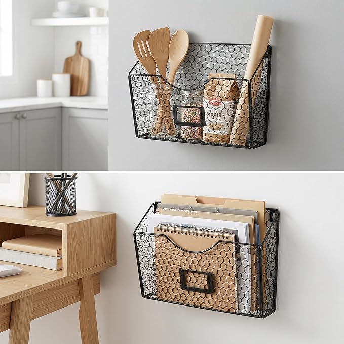 3 Pockets Hanging File Holder Wall Mount Mail Organizer Metal Chicken Wire - Image 7