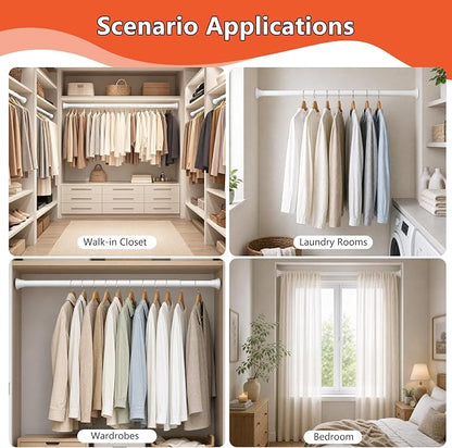 No Drilling Closet Rods for Hanging Clothes, Adjustable 30-88 in | White - Image 6