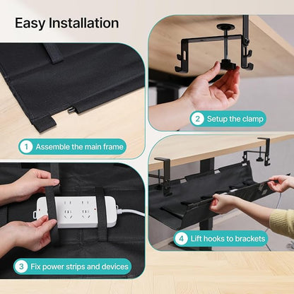 PEGZONE No Drill Under Desk Cable Management Tray, 31.5" Cord Management Under - Image 9