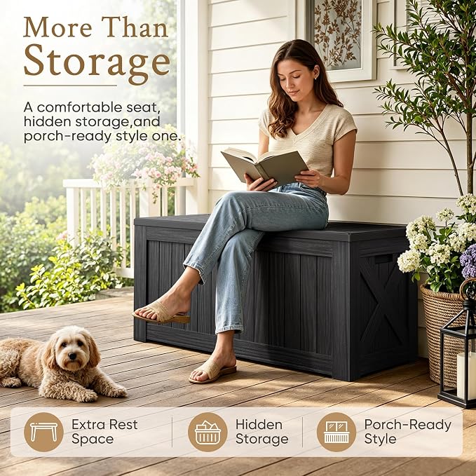 Devoko 120 Gallon Deck Box Resin Outdoor Storage Box Waterproof - Image 3
