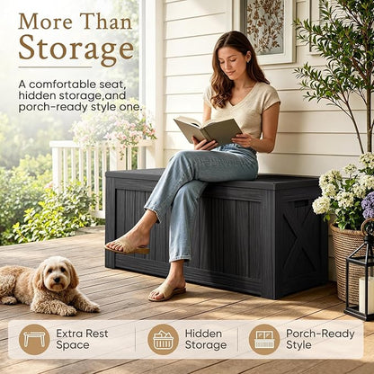 Devoko 120 Gallon Deck Box Resin Outdoor Storage Box Waterproof - Image 3