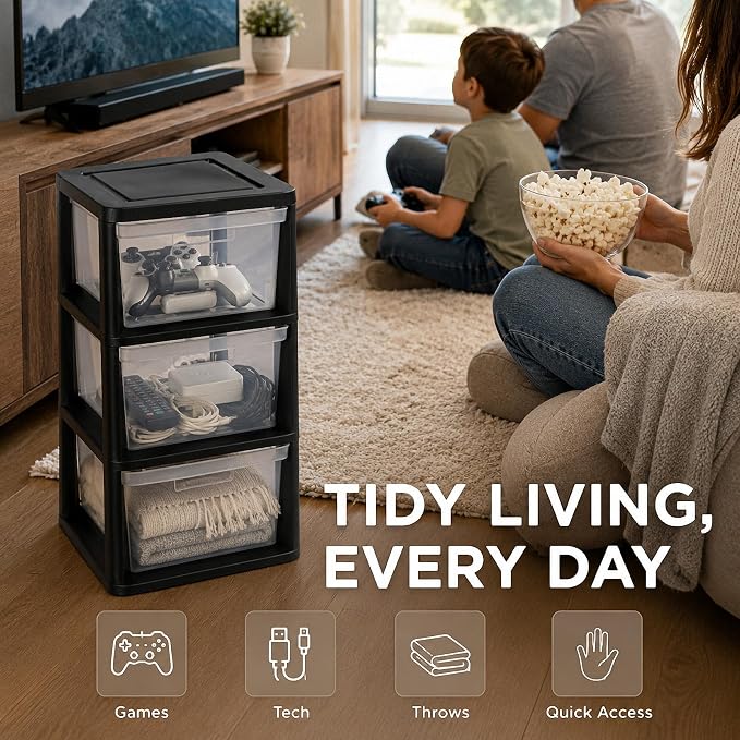 3 Drawer Plastic Storage Tower, 14.9" x 12.6" x 25.3" Medium | Organizer Chest - Image 8