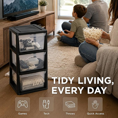 3 Drawer Plastic Storage Tower, 14.9" x 12.6" x 25.3" Medium | Organizer Chest - Image 8