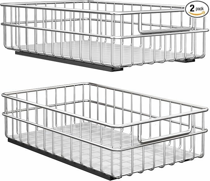 Pull out Cabinet Organizer, Stainless Steel 2-Pack Slide out Drawer by Kitstorack