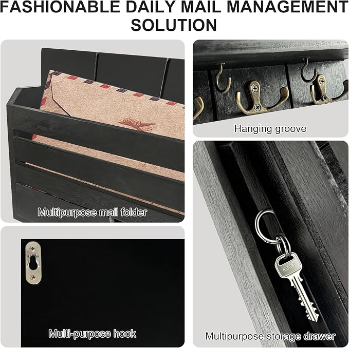 Black Wall Key Rack Multi Hooks Entryway Storage Box | Entryway Wall Decor Key - Image 3