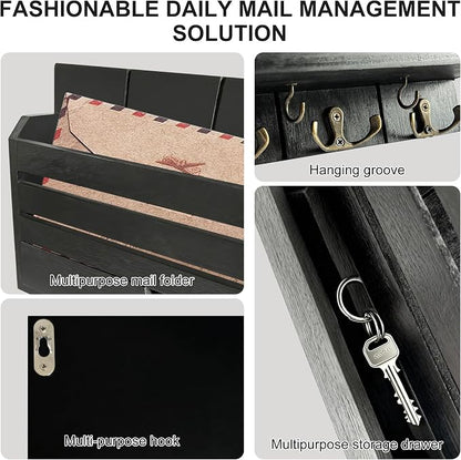 Black Wall Key Rack Multi Hooks Entryway Storage Box | Entryway Wall Decor Key - Image 3
