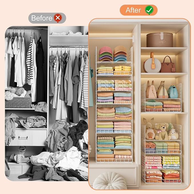 Extended Width Hanging Closet Organizer, 8 Tier Wire Storage Shelves | Hanging - Image 7
