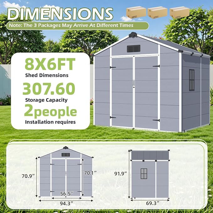 8 x 6 FT Plastic Storage Shed, Resin Garden Shed - Image 2