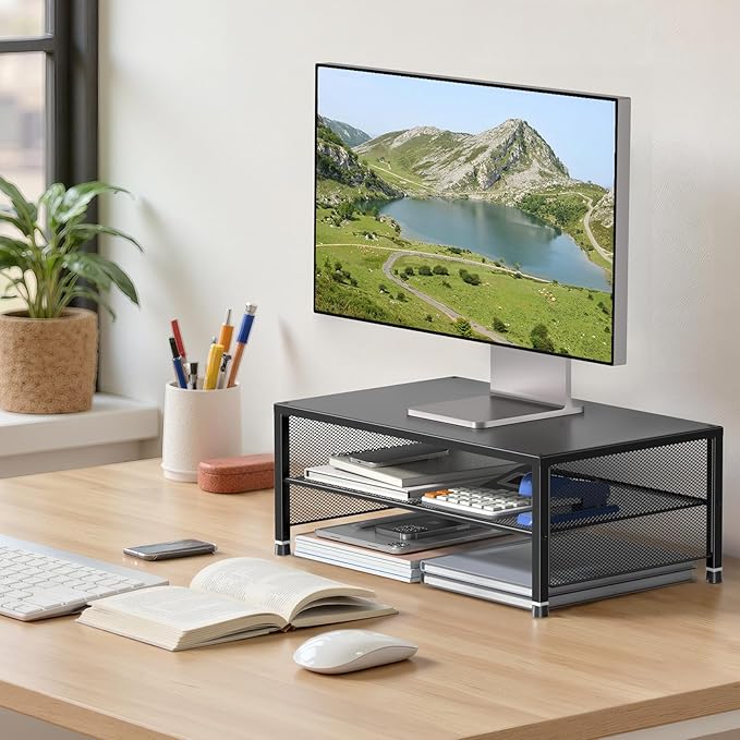Desk Organizers and Accessories, 2-Tier Metal Computer Monitor Stand Riser - Image 3