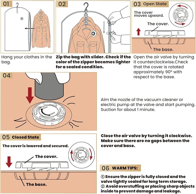 Hanging Vacuum Storage Bags, 6 Pack Large Hanging Vacuum Seal Garment Bags - Image 6