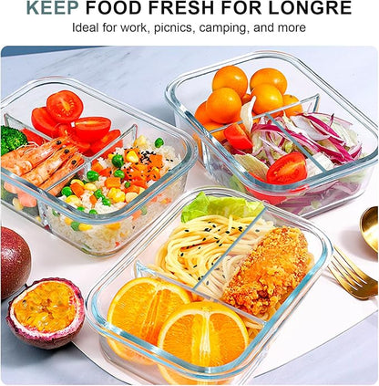 KOMUEE Glass Meal Prep Containers 3 Compartments, 5 Pack 36 oz, Glass Food - Image 5