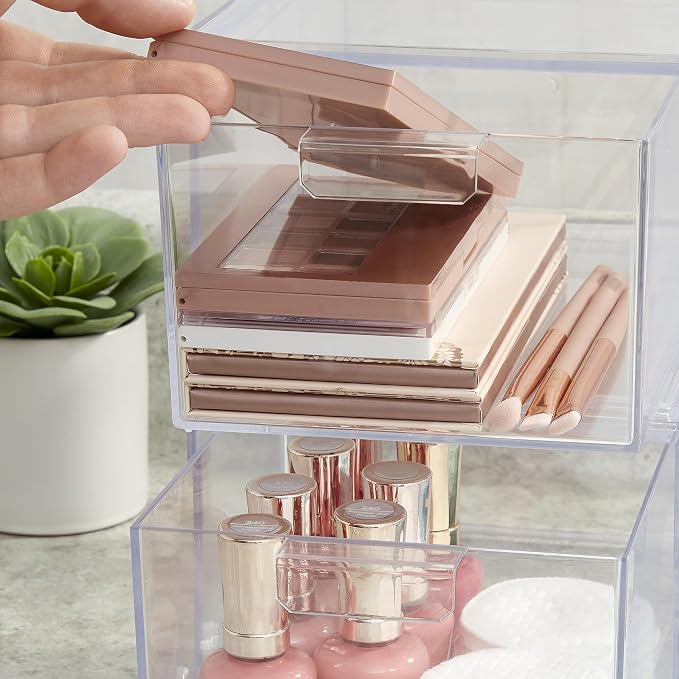 STORi Audrey Stackable Clear Bin Plastic Organizer Drawers | 2 Piece Set | - Image 8