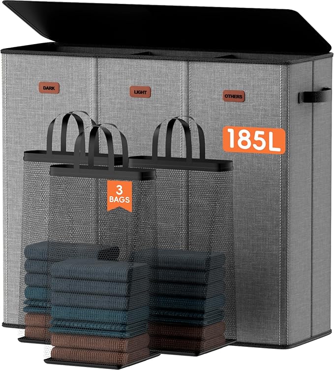 185L Laundry Hamper 3 Section, Laundry Hamper by Vexalora