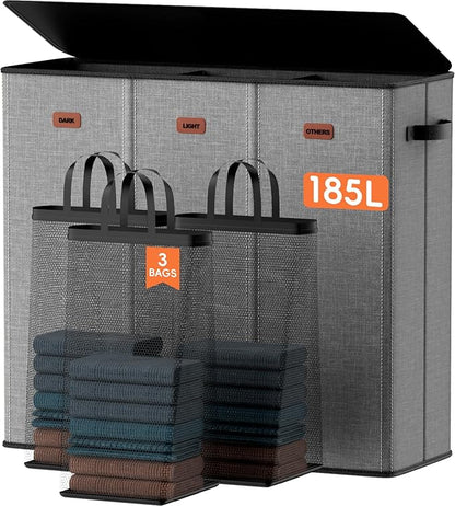 185L Laundry Hamper 3 Section, Laundry Hamper by Vexalora