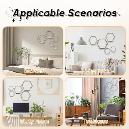 Wall Mounted Hexagonal Floating Shelves Black Set of 5 in Different Sizes - Image 7