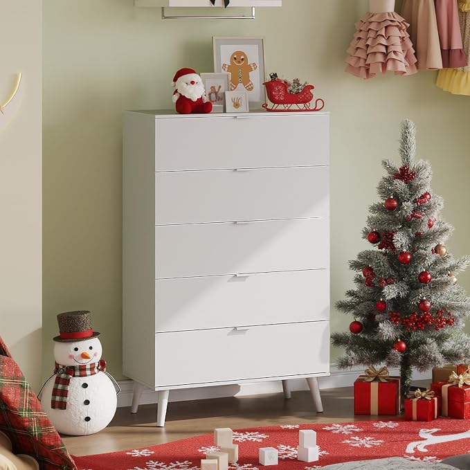 WLIVE 5 Drawer Dresser for Bedroom, Tall Wooden Dresser, Chest of Drawers for - Image 2