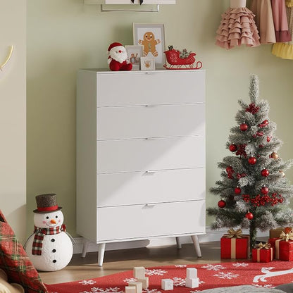WLIVE 5 Drawer Dresser for Bedroom, Tall Wooden Dresser, Chest of Drawers for - Image 2