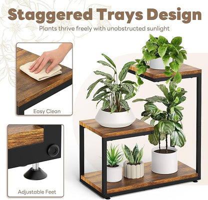 3 Tier Plant Stand Indoor, Thickened Metal Wood Corner Plant Shelf Stands - Image 3