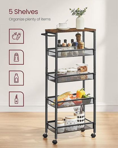 VASAGLE Slim Rolling Cart, 5-Tier Storage Cart, Narrow Cart - Image 4